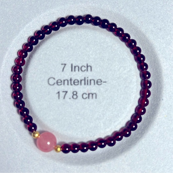 RED GARNET AND PINK CRYSTAL BEADED STRETCH BRACELET - Picture 3 of 3